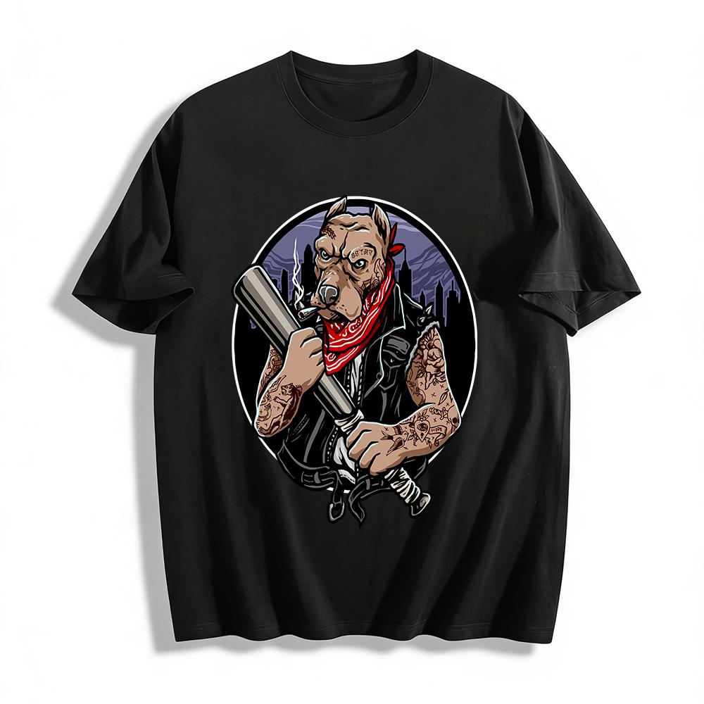 Gangster Pitbull Print Cool Street Style Casual Top Pure cotton T-shirt XXS