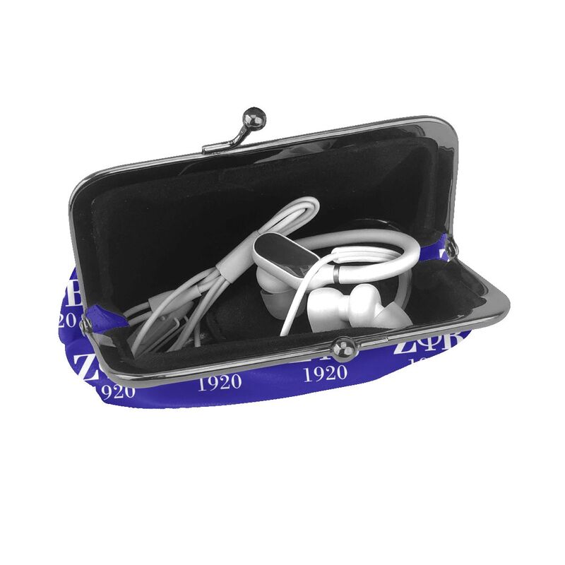 Zeta Phi Beta 1920 Print Leather Coin Purse Small Kiss-Lock Change Pouch Clasp Closure Buckle Wallet for Women Girls