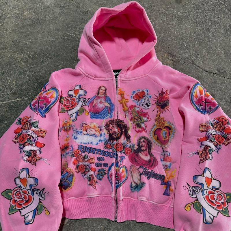 2025 American Retro Gothic Rock Letter 3D Printed Sweater Harajuku Style Hooded Loose Versatile Sweatshirt Jacket