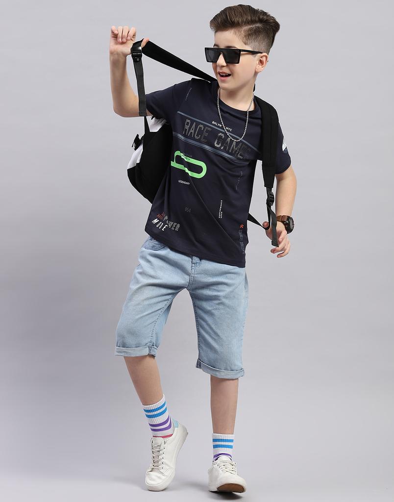MONTE CARLO Jungen Dunkelblau bedrucktes Rundhals-T-Shirt