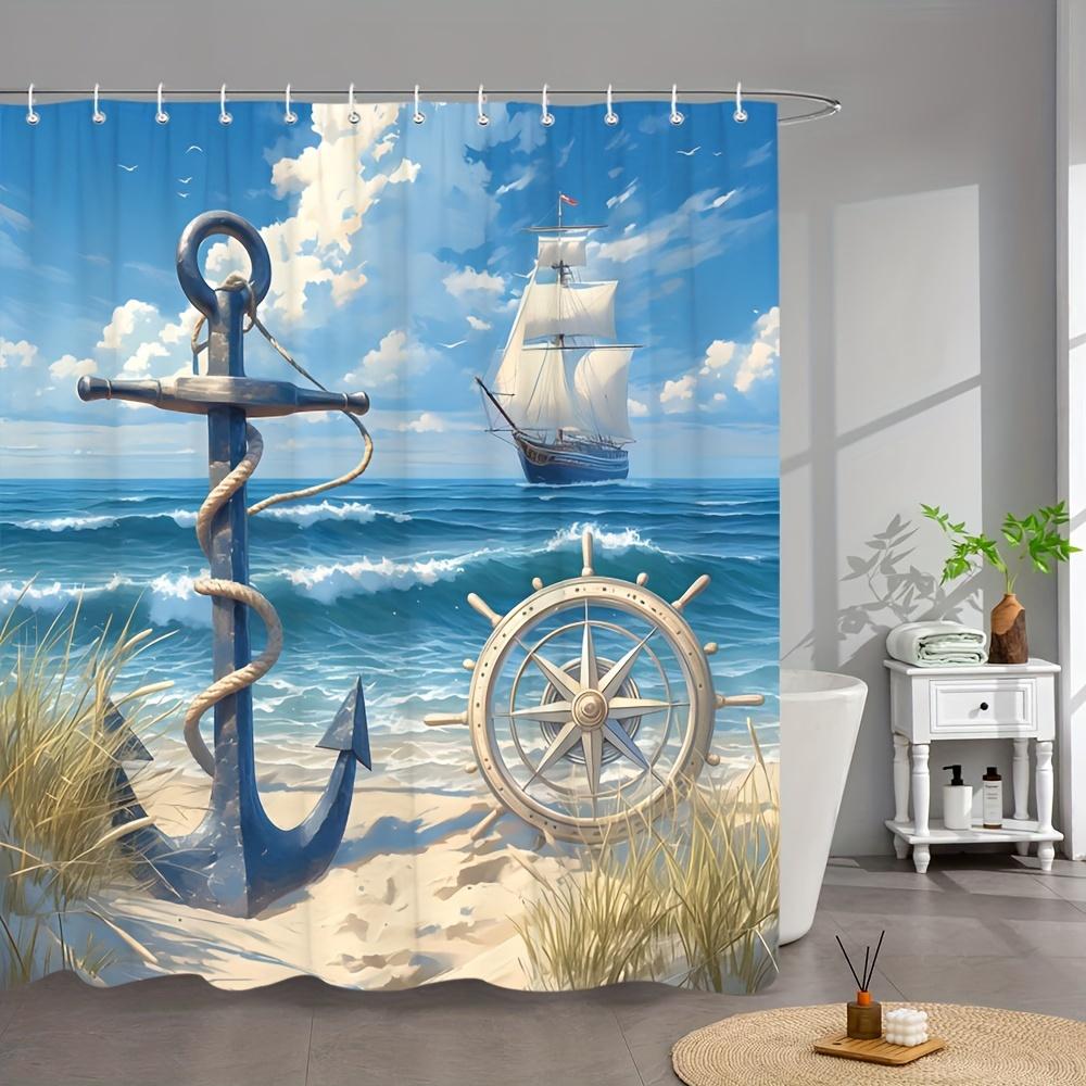 "Seaside Nautical Shower Curtain" - Coastal Bath Decor, Perfect for Those Who Love Ocean and Sailing-Inspired Designs"