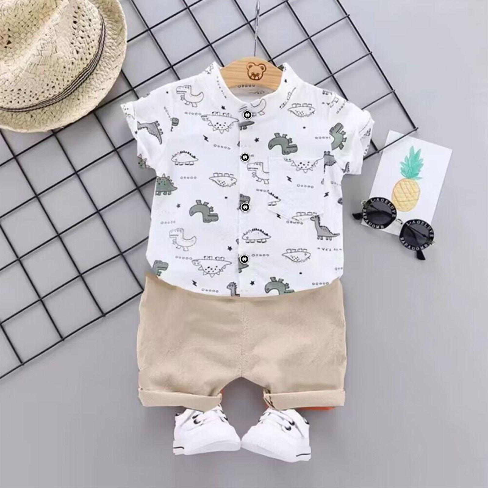 

Toddler Baby Boys Girls Short Sleeve Shirt and Shorts Set Lightweight Cotton Linen Summer Outfit Soft Breathable Casual Clothes 90 білий