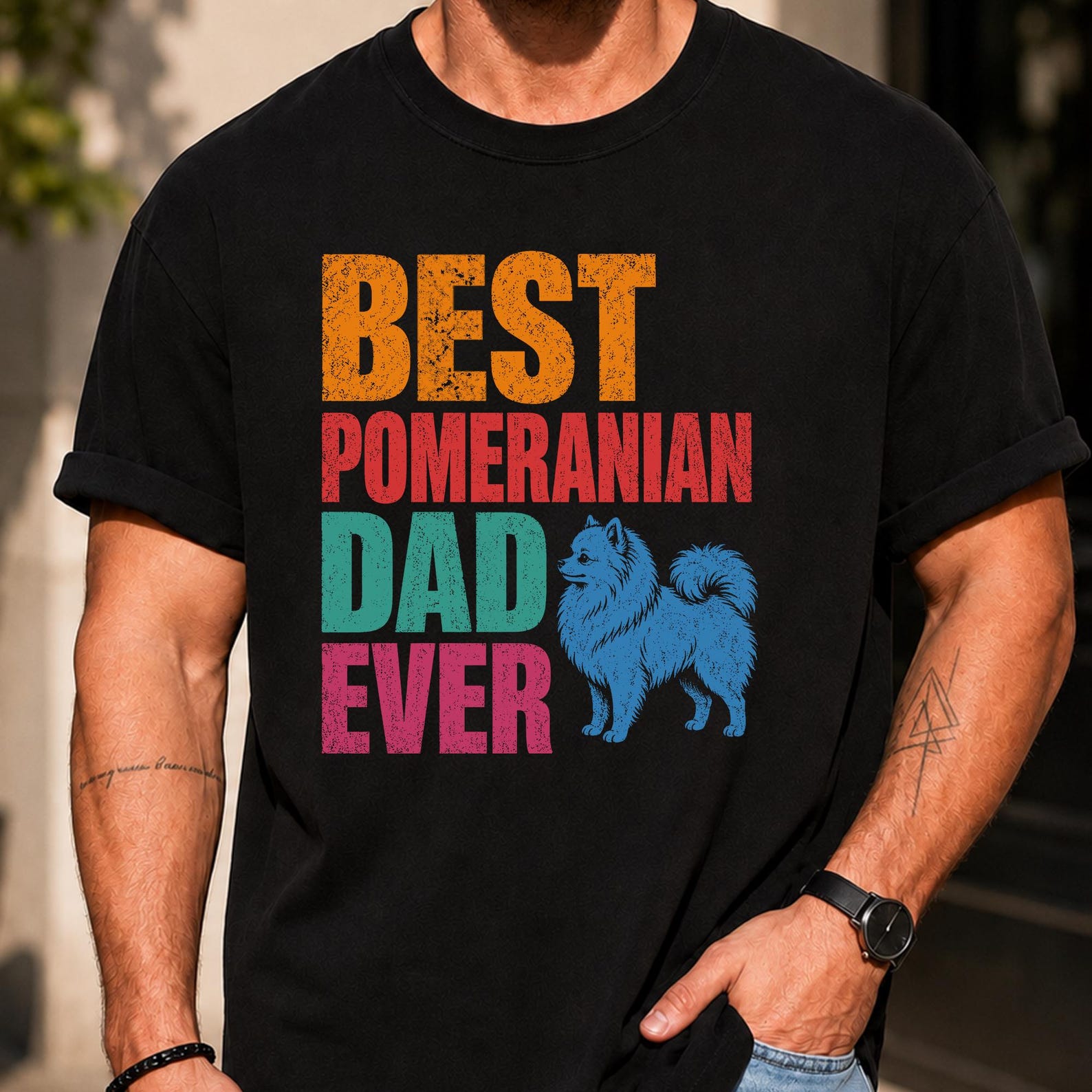 Best Pomeranian Dad Ever Shirt, Funny Pomeranian Dog Dad T-Shirt, Pomeranian Owner Gift, Father’s Day Gift for Small Dog Lover L