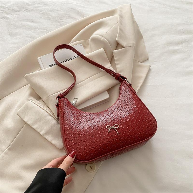 Bow Design Woven Pattern New Trendy Personality Fashionable Shoulder Portable Underarm Bag Women