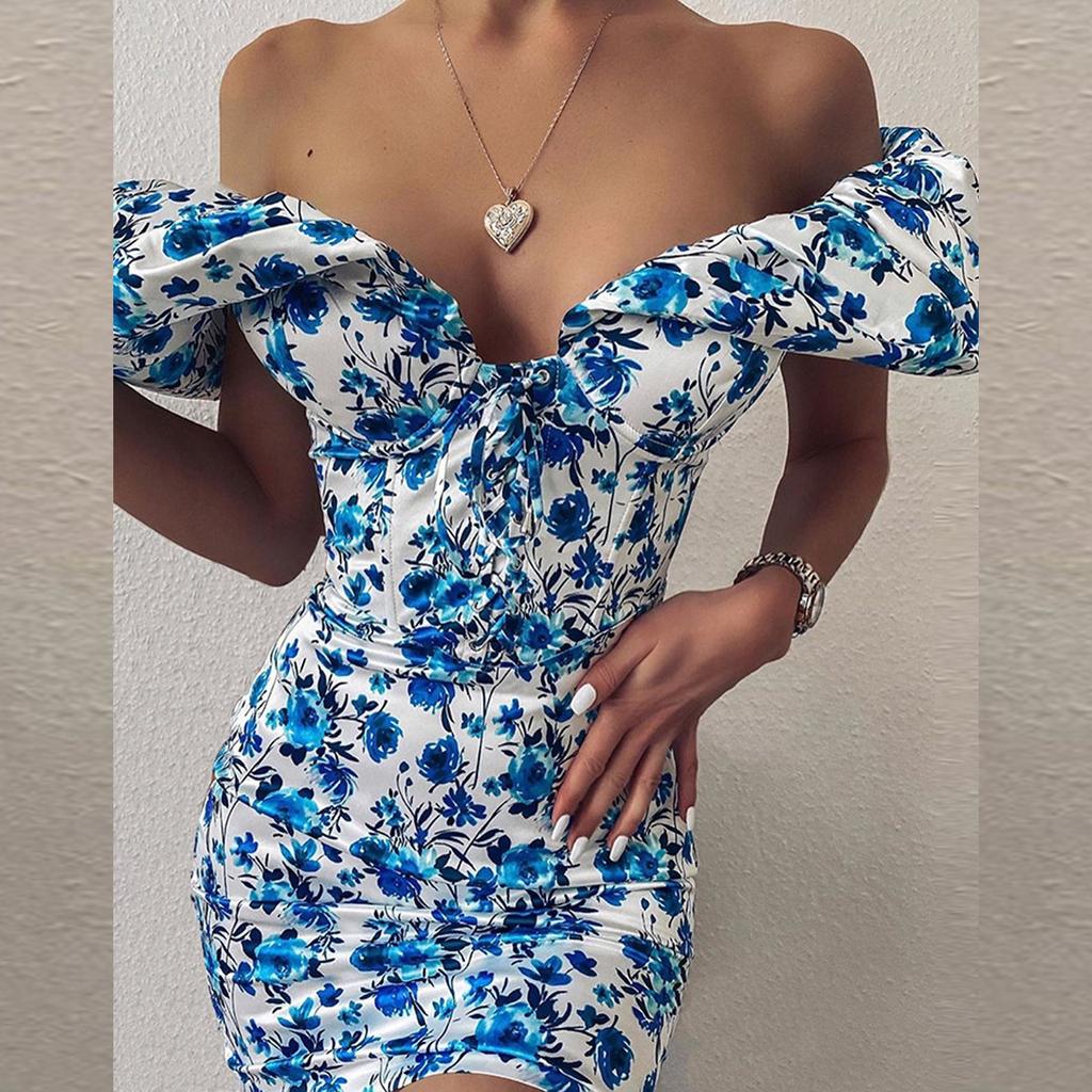 Summer Women's Fashion Sexy Printed Brassiere Hip Slim Temperament Dress