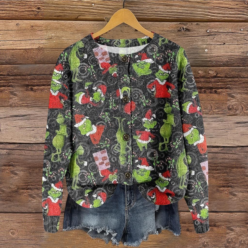 Women's Round Neck Top Printing Thickened Plush Cashmere Warm Long Top