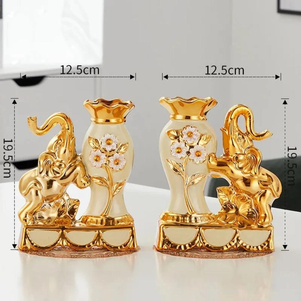 European Style Ceramic Golden Vase Arrangement Dining Table Home Decoration Accessories Creative Golden Elephant Vases