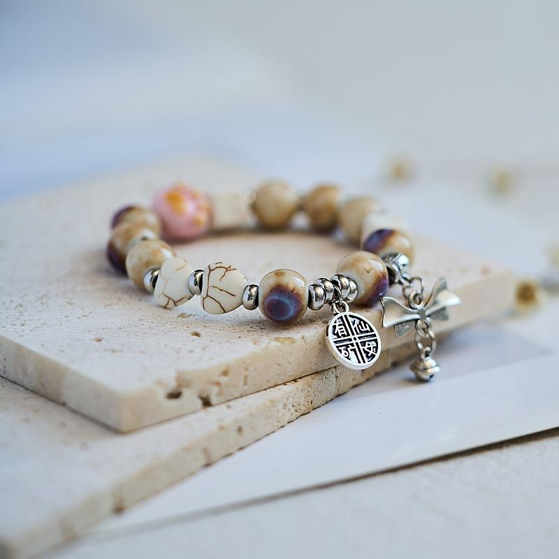 Jingdezhen ceramic bracelet wholesale gift, national style hand-woven literary and ancient style beaded new Chinese bracelet