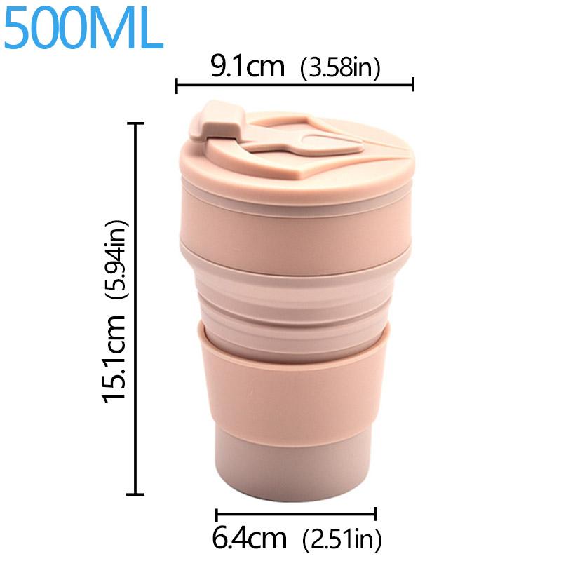 350ML/500ML Food-Grade Silicone Folding Cup Collapsible Mug With Cover Hot Drink Cup For Camping Travel Outdoors Portable