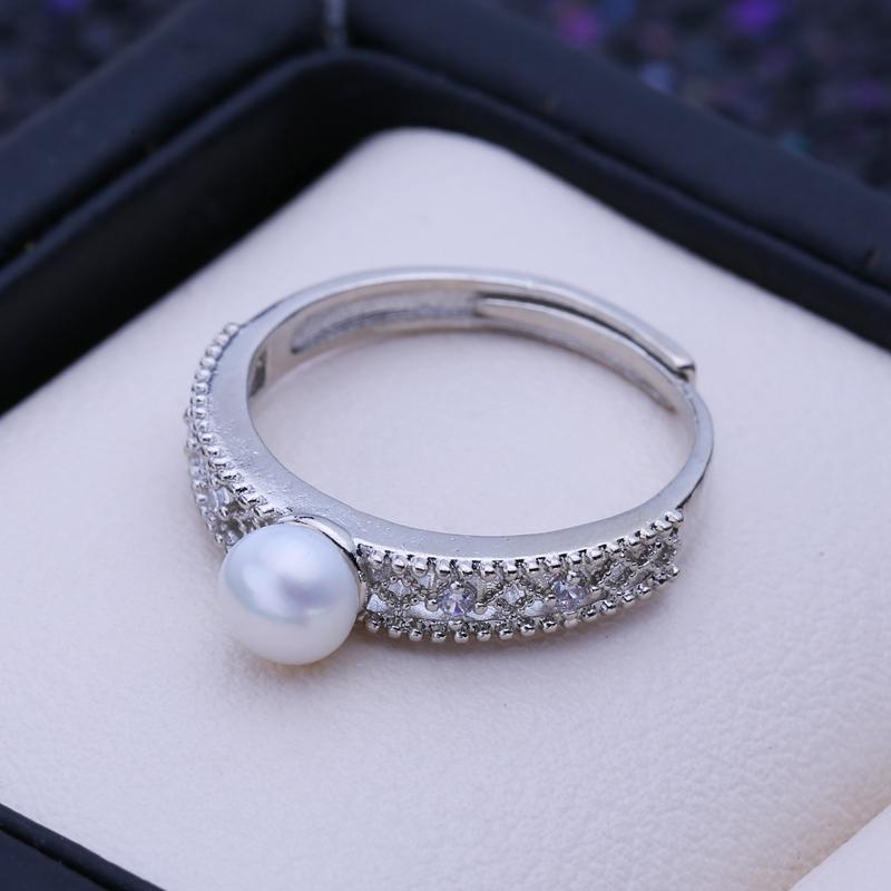 LSOOYH Natural Freshwater Big Baroque Pearl Rings For Women Classic Silver Color Party Ring Pearl Jewelry