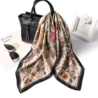Mode 70x70cm Seidengefühl Schal Quadratisch Floral Bedruckt Stola Wickeltuch Frühling Sommer Halstuch Haarband Damen Deko Foulard