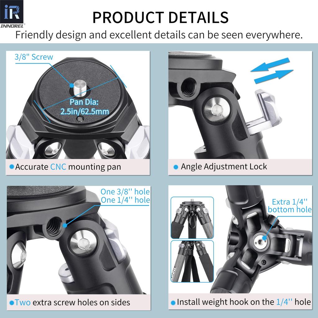 INNOREL Camera Carbon SLR 25KG Maximum Load 4 Stages Working Pipe Video Digital DV Compact Center Pole Bag Included Tripod N44 Tripod, Tripod,