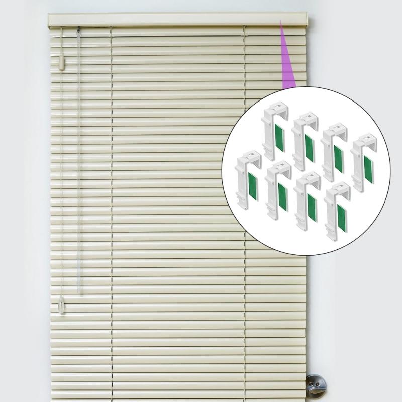 Opakowanie 8 łatwych w montażu uchwytów zaciskowych do rolet, mocnych, samoprzylepnych uchwytów do zasłon okiennych