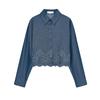 Spring New Women's Clothing French Hollow Embroider Decorative Long Sleeves Lapel Casual Short Shirt 3564060