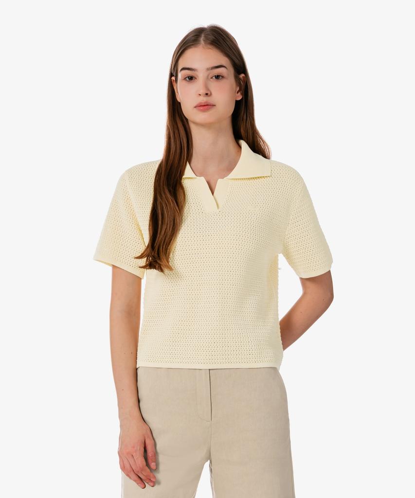 LACOSTE Women'S Crochet Sweater Polo Shirt Pf615E-56G 056