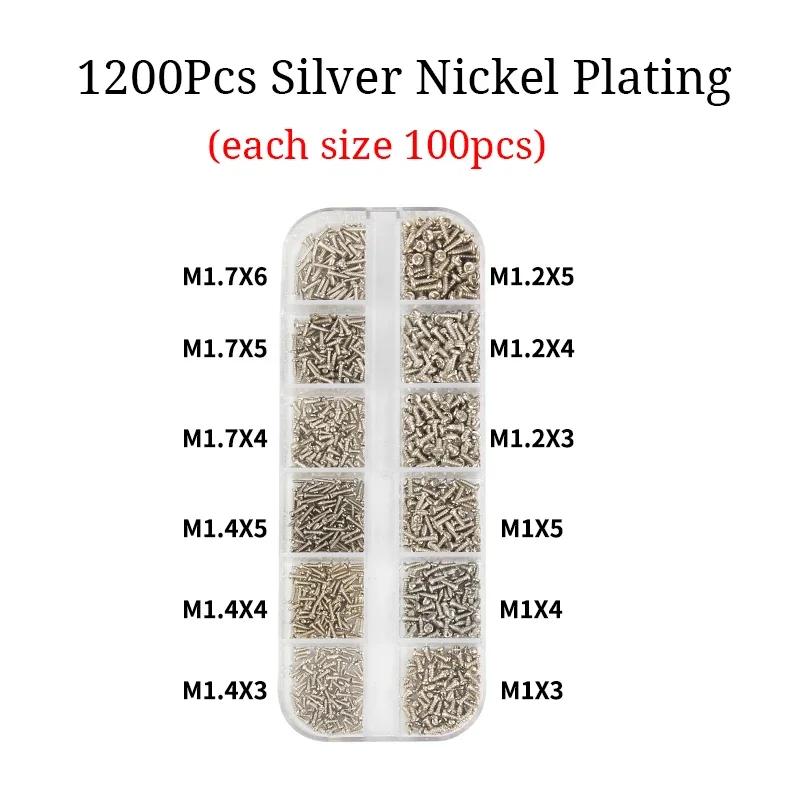 

Набор микровинтов для очков 1200 шт. - M1 M1.2 M1.4 M1.7 с круглой головкой, самонарезающие винты для электроники и мелких изделий из дерева