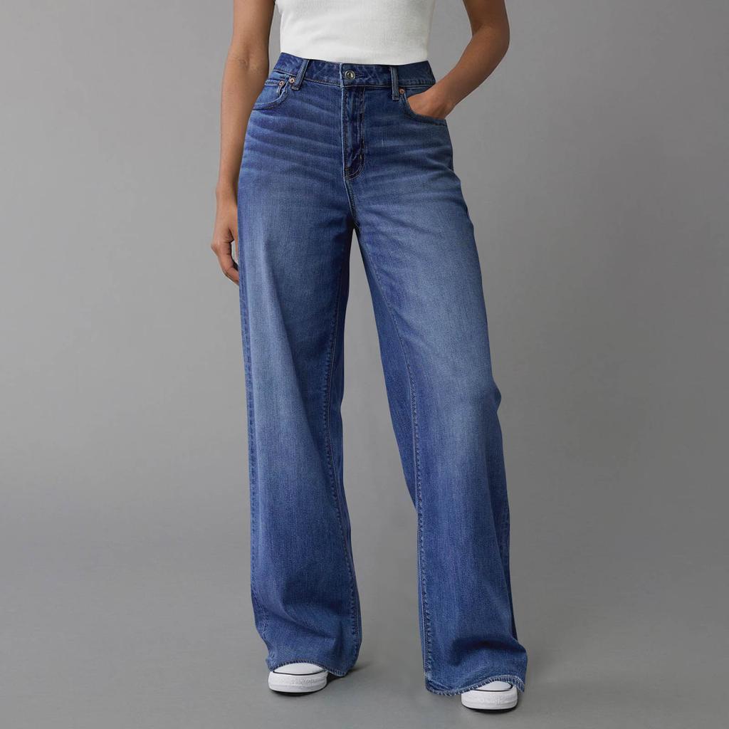 Womens High Waisted Jeans Stretchy Flared Straight Leg Loose Trendy Hem Denim Pants