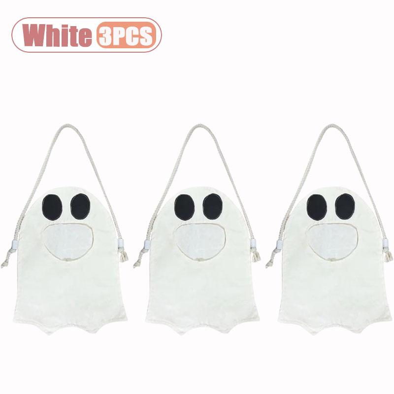 1-10PCS Halloween Ghost Pattern Non Woven Treat Bags with Handles for Kids Trick or Treat Party Favor Candy Goodie Tote