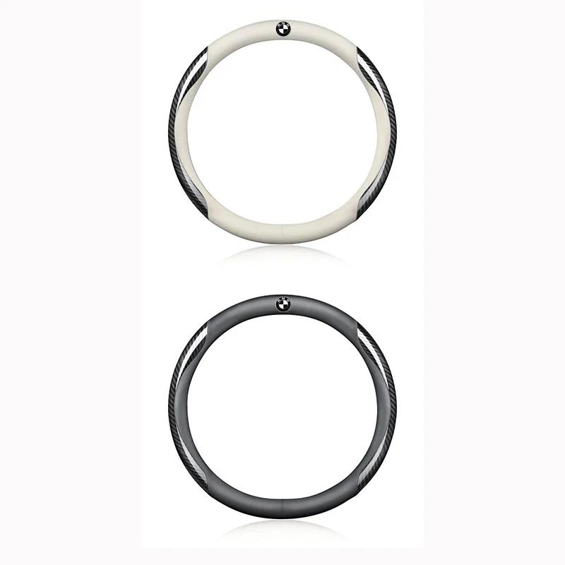 PU Leather Carbon Fiber Car Steering Wheel Cover Emblem Car Accessories For BMW 50th Kith M X1 X2 X3 X4 X5 X6 X7 E46 E90 E60 F10