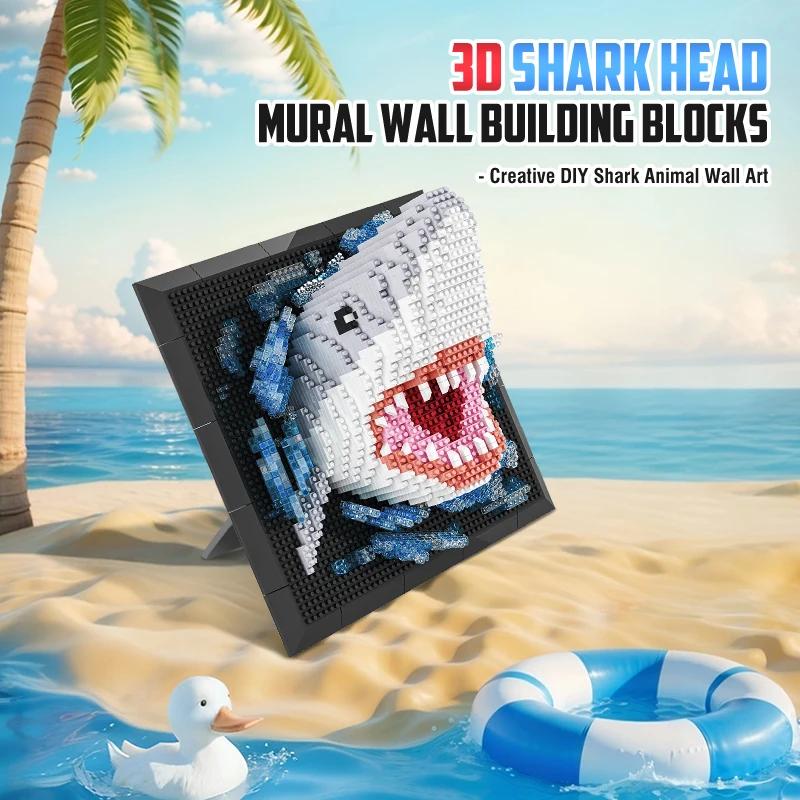 DIY 3D Haifisch Bausteine Puzzle Tier Haifisch Monsterkopf Wandbilder Mikrosteine Kinder Montagespielzeug Erwachsene Kinder Weihnachten Geschenke