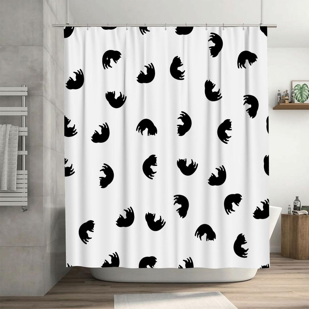 Animal Print Shower Curtain: Black Cat Silhouettes For Bathroom Decor White Fabric, Modern Home Design, Waterproof Rod Pocket Li