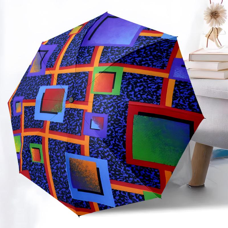 1pc Abstract Squares Automatic Open/Close Umbrella, Compact Travel Umbrella, 8-Rib Sturdy Frame - Ideal Gift for Friends Yy251118027