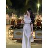 Girls' Versatile White Fishtail Camisole Dress: Casual Yet High-End Waisted Long Dress for Women