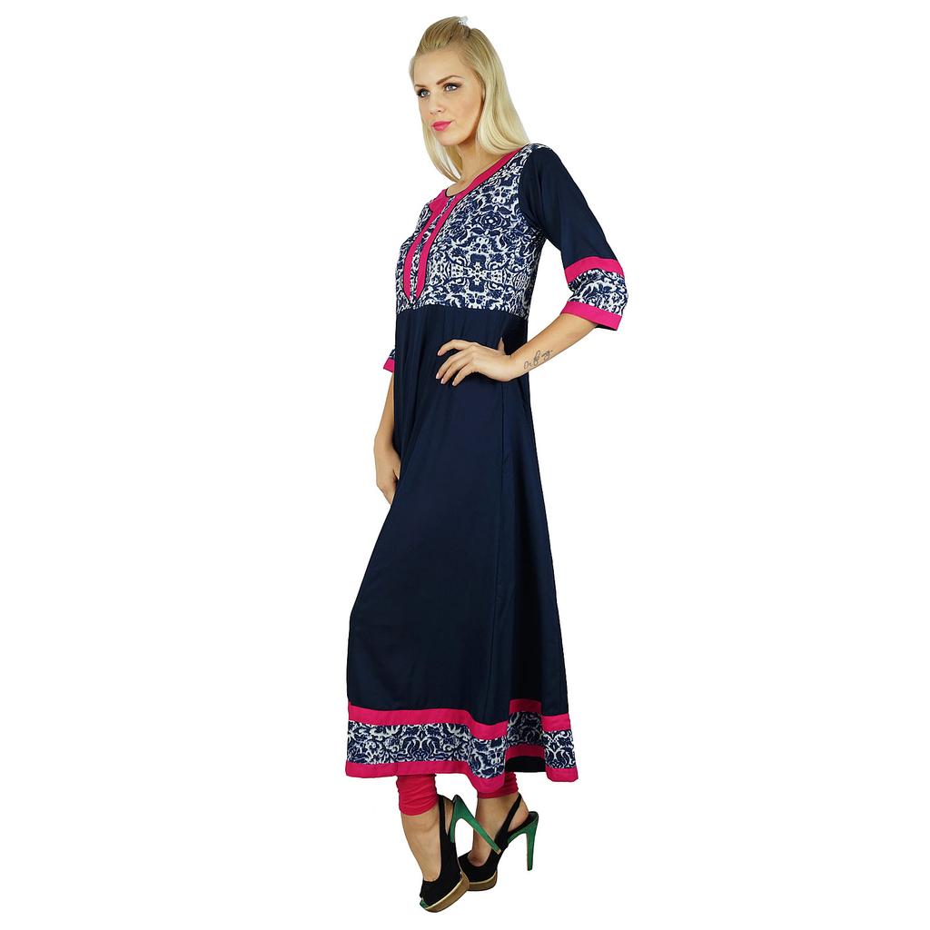 Bimba Women Long Dress Classic A Line Cotton Kurti Anarkali Blouse