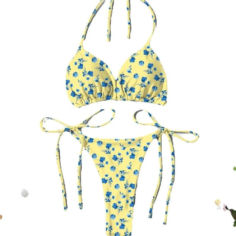 New Style Printed Fresh and Stylish Tie-Neck Sexy and Fashionable Women's Two-Piece Bikini Swimsuit