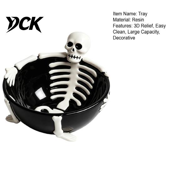 Vassoio portasnack a grande capacità Scheletro di Halloween Rilassato Vassoio per stuzzichini, Ciotola per caramelle in resina a rilievo 3D per forniture per eventi Snack Salse, Gotico Creativo