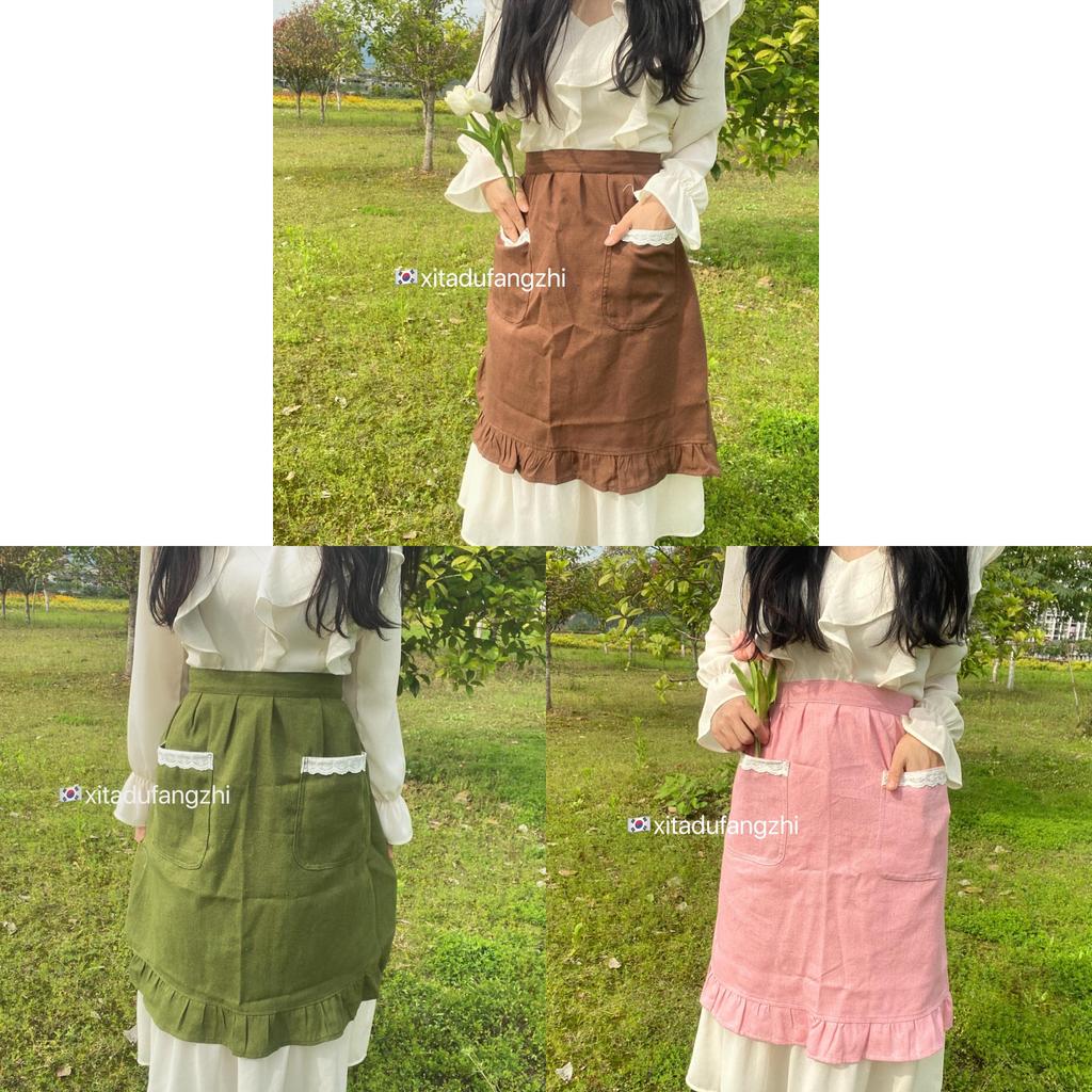 Cotton Linen Sleeveless Apron With Lace Trim For Kitchen Cooking And Baking