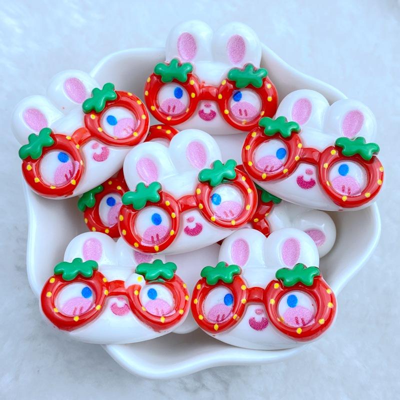 10Pcs New Cute Resin Mixed Strawberry Rabbit Series Flat Back Fit Phone Deco Parts Embellishments For Hair Bows Accessories