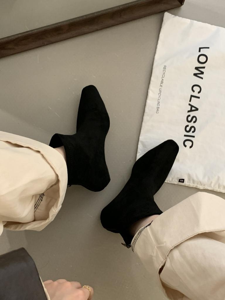 2025 Autumn and Winter Simple New Retro Suede Square Head Autumn and Winter New Square Head Thin Short Boots