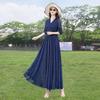 Elegant V-Neck Puff Sleeve High-Waist Maxi Dress