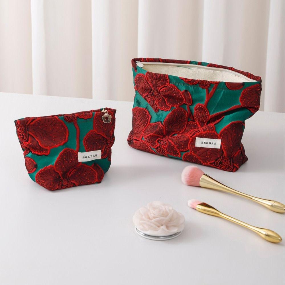 New Retro Chinese Red Makeup Bag Portable Large Capacity Sanitary Napkin Storage Bag Jewelry Handbag Storage Bag Coin Key Bag