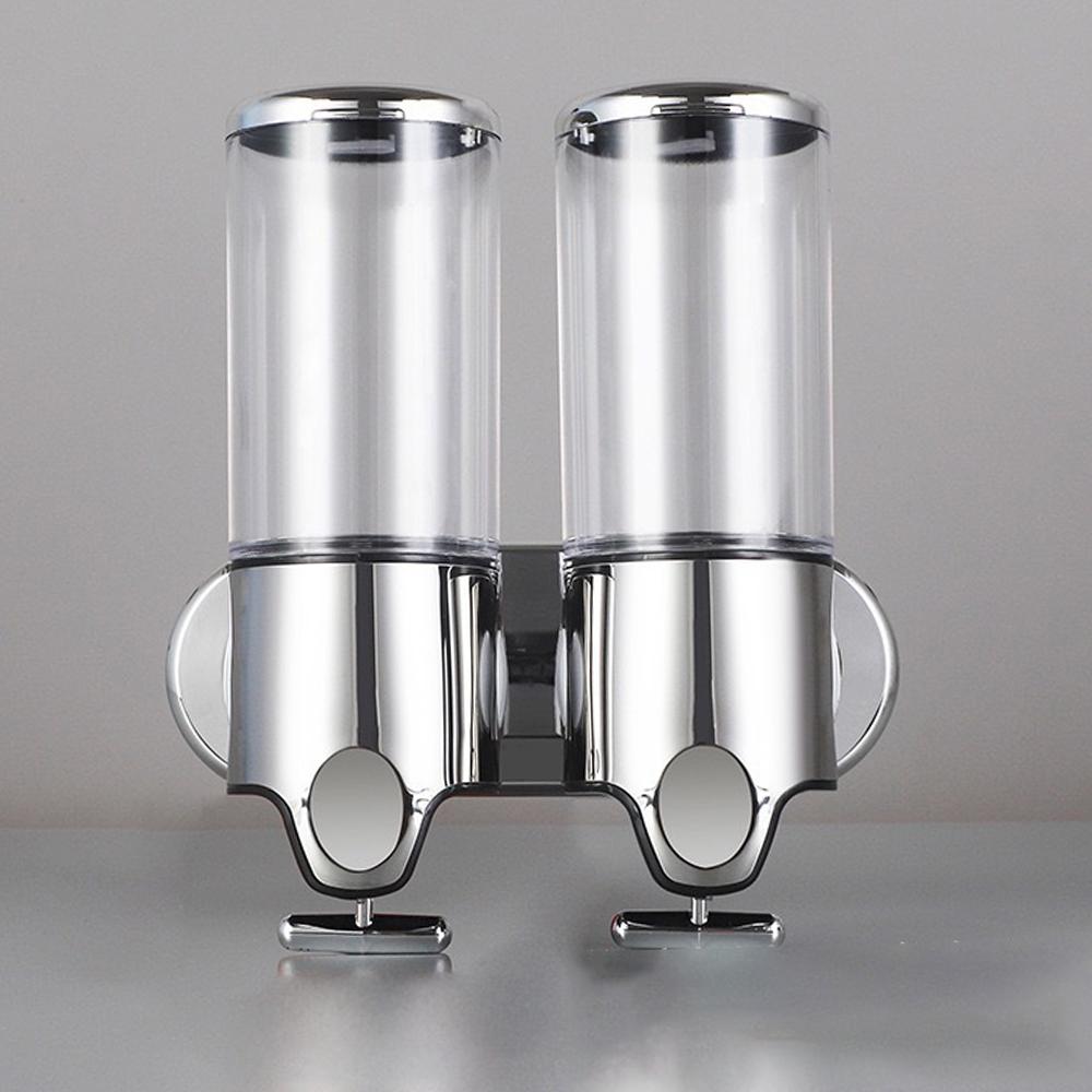 

Double Head Soap Dispenser 1000ml Capacity Stainless Steel Manual Push Shampoo Shower Pump C