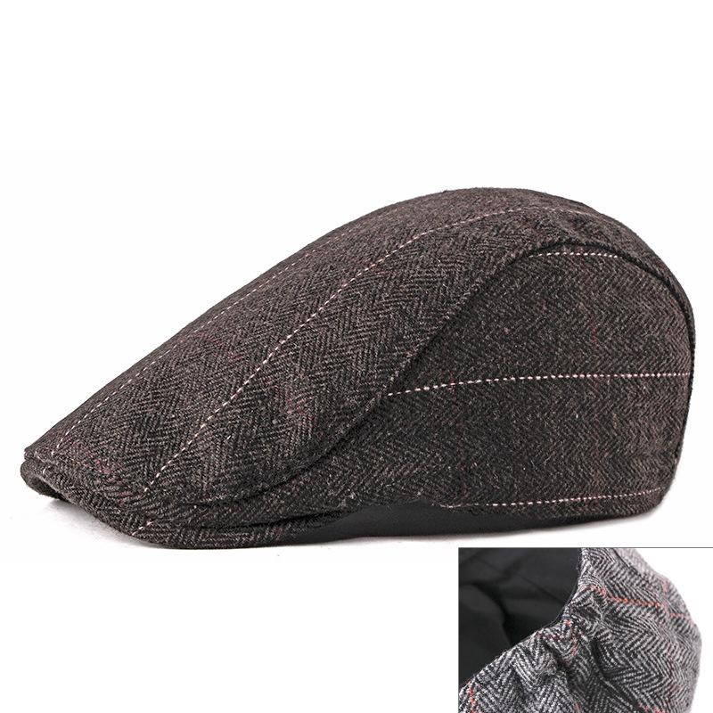 Beret Checkered Duckbill Retro Hat Vintage Men Woollen Cap Accessory Gift Adult