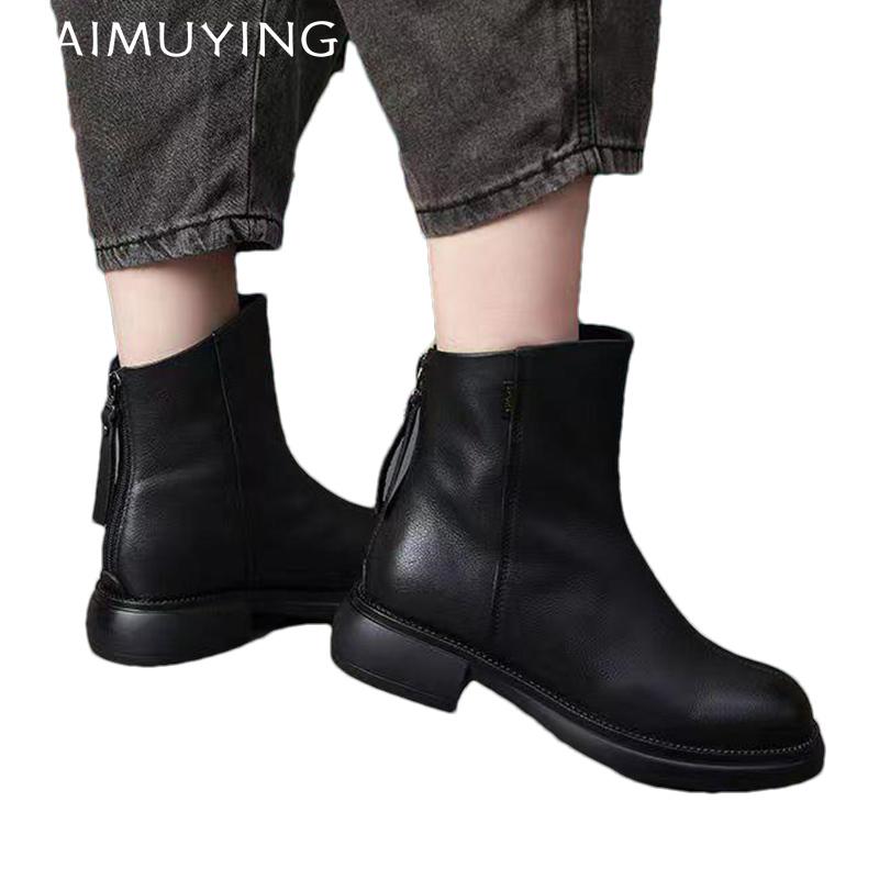 Flats Women Ankle Boots Leather Designer Retro Shoes 2025 Trend Winter New Brand Classic Goth Gladiator Motorcycle Botas Mujer