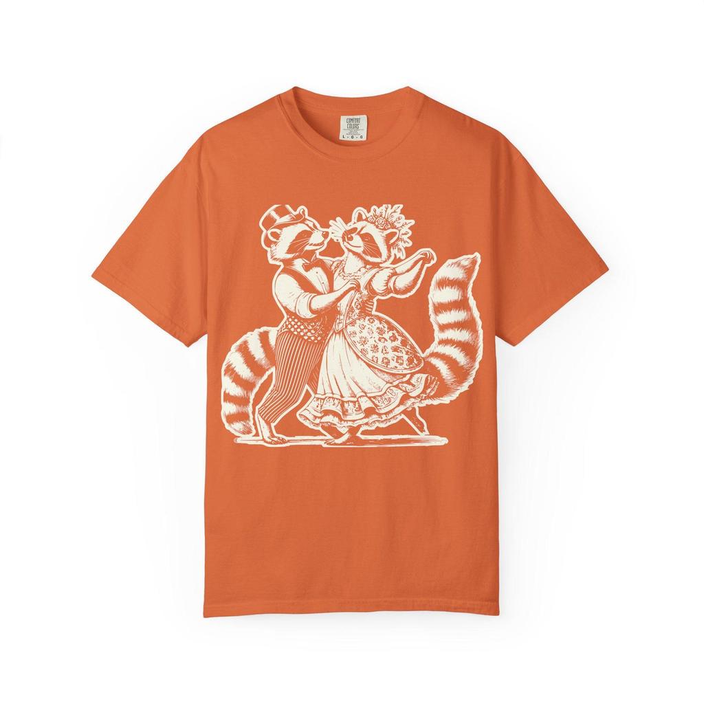 Dancing Raccoons Line Art T-Shirt: Whimsical Animal Tee, Gift for Kids