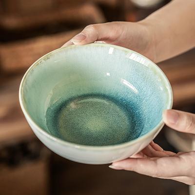 Retro Style Tableware Ceramic Bowl Kiln-Changed Glaze Salad Bowl Household Dish Bowl Round Ramen Bowl Large Rice Bowl
