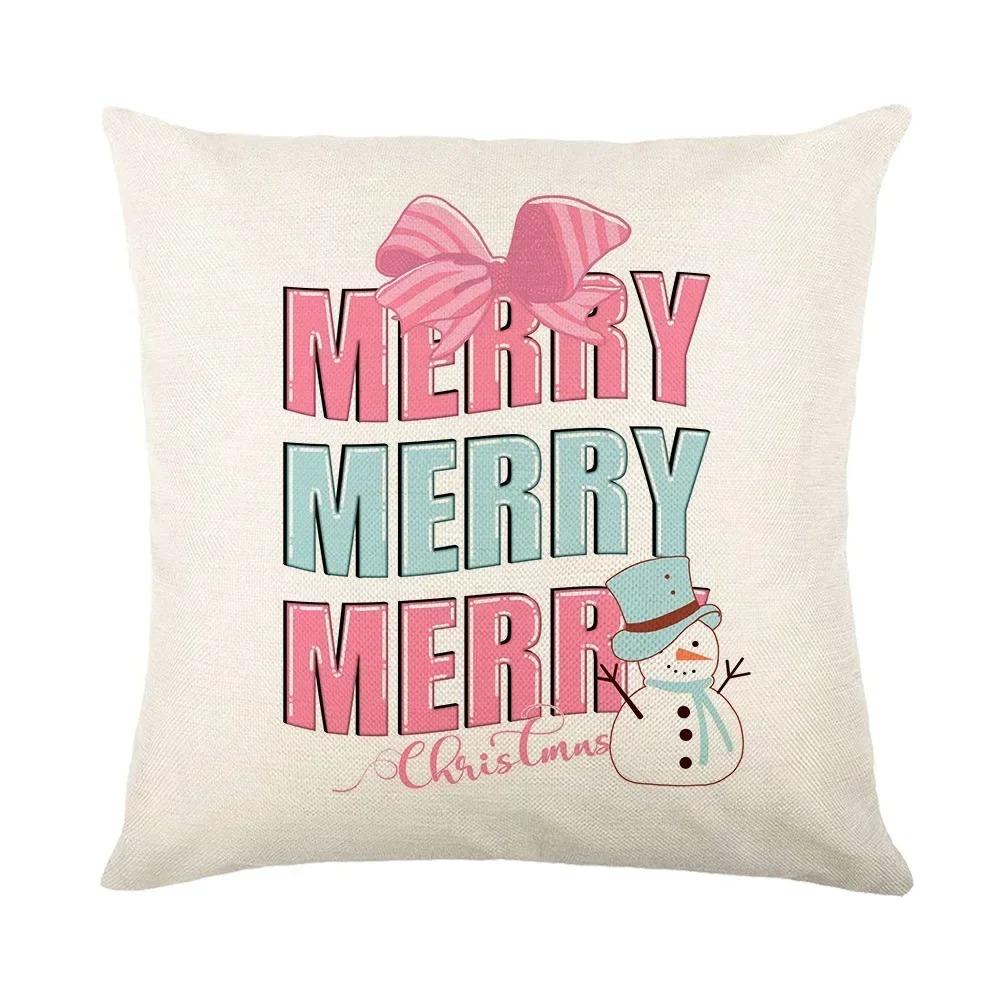 Christmas Day Party Decoration Pillowcase Santa Claus Dwarf Snowman Print Pillow Cover Sofa Room Home Decoration Christmas Gift