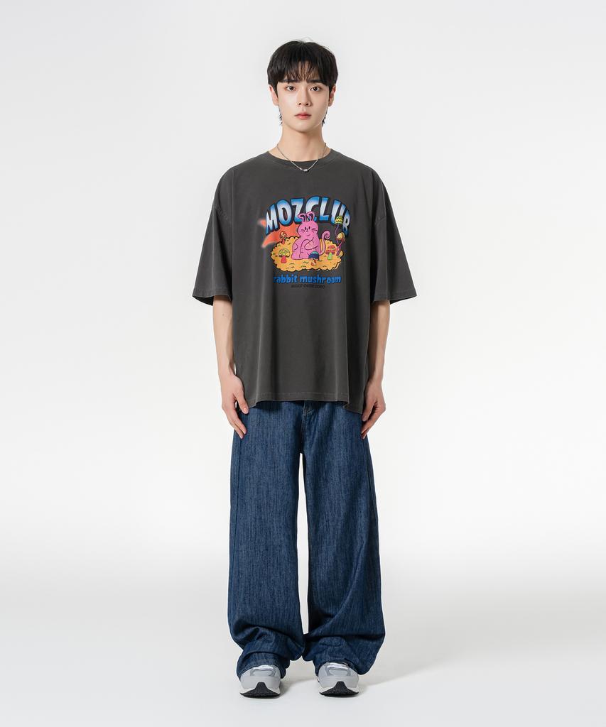 MOZMOZ High Rabbit Oversized Pigment Short Sleeve T-Shirt Charcoal