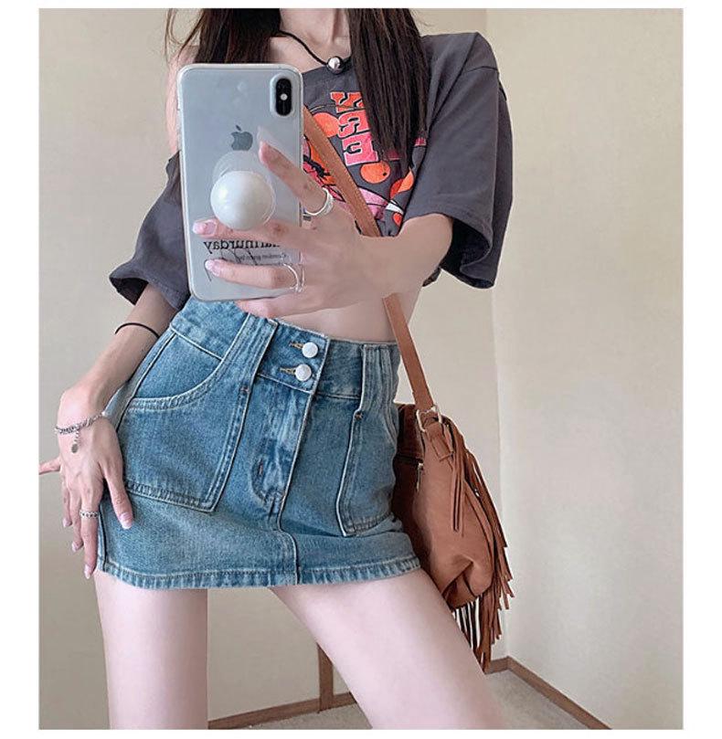 

Spicy Girl Retro Plus Size High Waist Denim Skirt-Shorts Combo S [80-90] синий/джинсовый