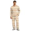 Men's Long Sleeve Pajama Set with Button Crotch and Elastic Drawstring Waist Pants for Home Loungewear