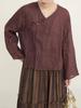 Johnature Camicie vintage da donna in ramia con scollo a V, maniche lunghe, bottoni, camicette autunnali, camicie a tinta unita autunnali