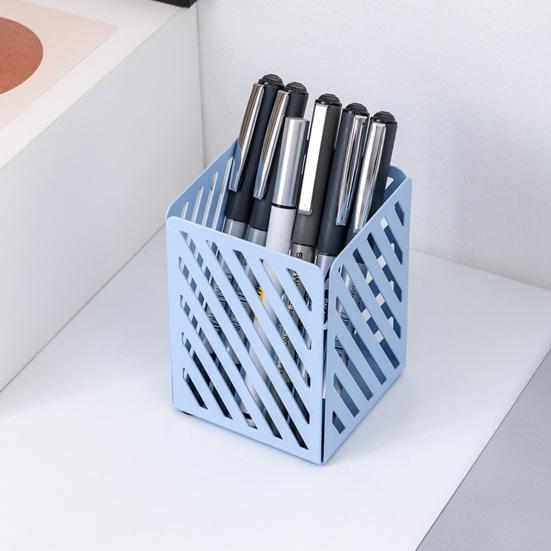 Pen Holder Nordic Style Electroplated Matte Finish Large Capacity Desk Organizer with Rubber Base Office Accessories