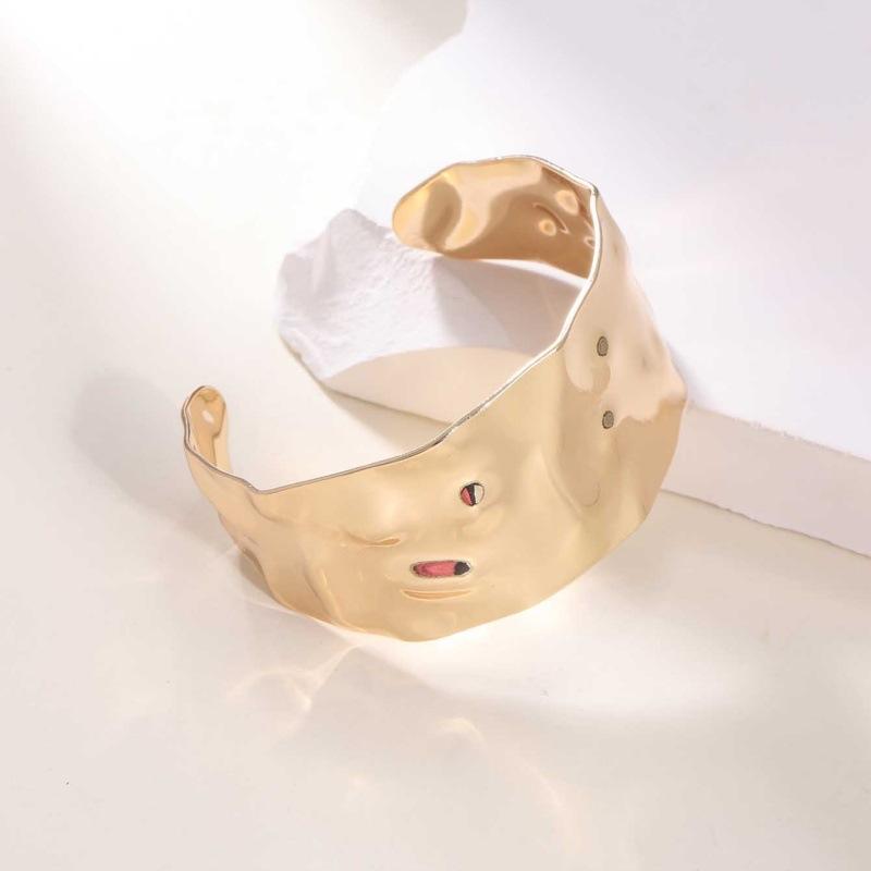 European and American jewelry wide-sided texture open bracelet stainless steel temperament exaggerated metallic women's jewelry
