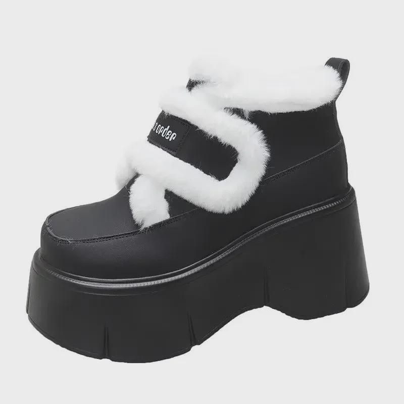 Women's Versatile Height-Boosting Velvet Platform Shoes with Velcro, for Autumn/Winter 2024