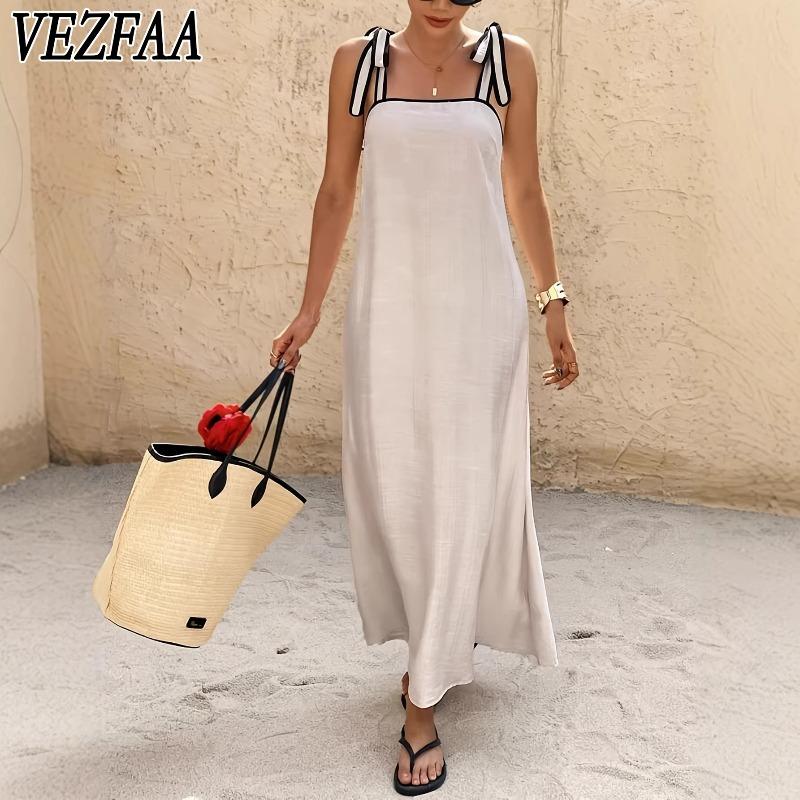 VEZFAA Women's Fashion Summer Spring Sleeveless Suspenders Loose Waistlinet Casual Dresses