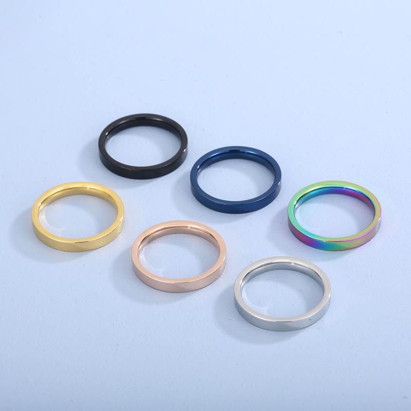 Multi-Color Titanium Steel Couple Pinky Rings - 3mm Polished Round Arc Design